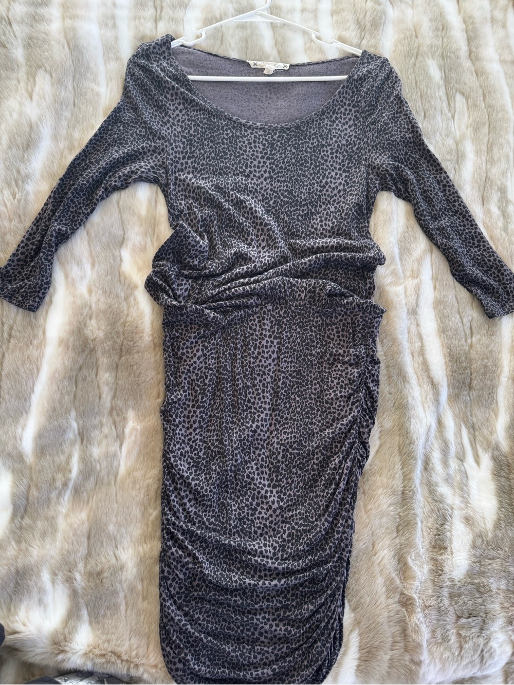 Soft Joie Gray Black Leopard-Print Ruched Midi Dress